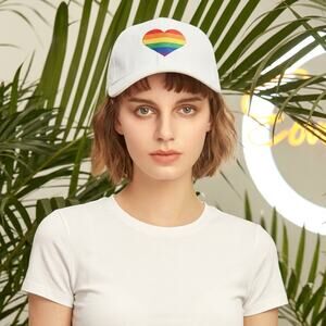 Rainbow Pride Ball Cap LGBTQ Embroidered Heart Queer Ally Gift Unisex Hat